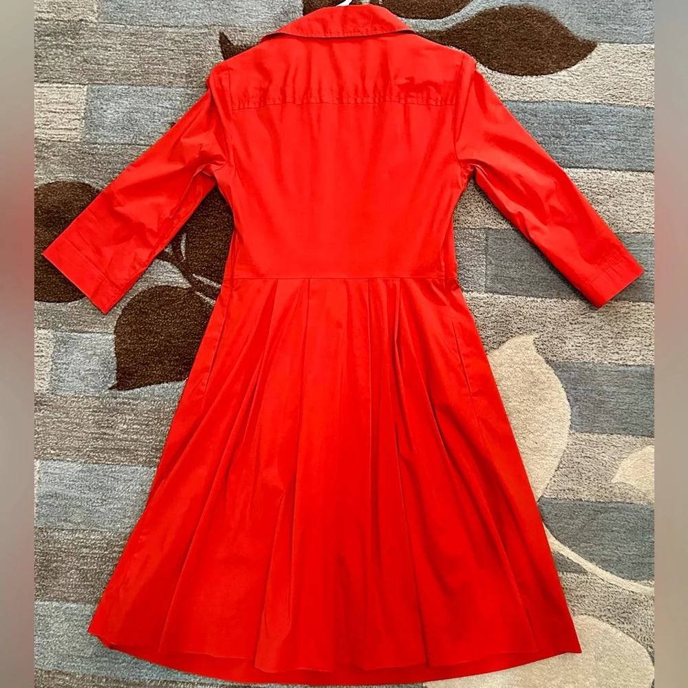 5F Bergdorf Tory Burch 3/4 Sleeve Red Poplin A-line Dress ZB15